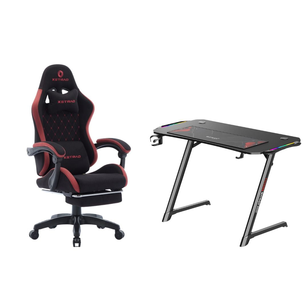 Gaming Furnuture Bundle Offer: Gamax Z5-1160 Carbon Fiber Gaming Table + Oartex Model LD035 Gaming Chair (Installation Not Included)