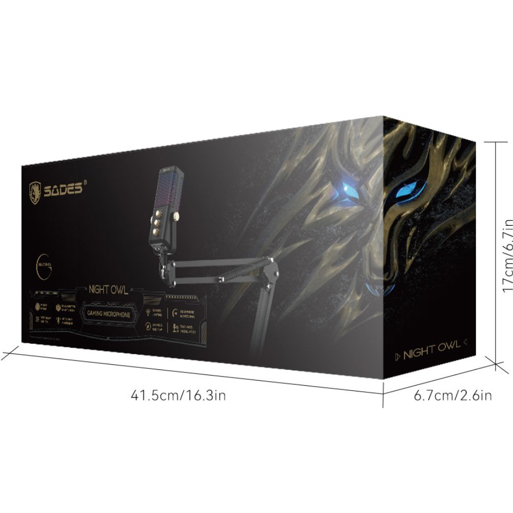 ميكروفون ألعاب سادِس نايت أول SA-M01B بإضاءة RGB - اسود