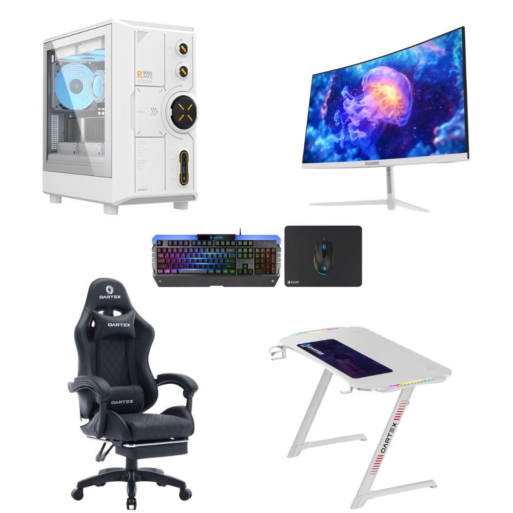 باقة الألعاب الكاملة — معالج i5-14400F , كرت شاشة RTX 5060 , شاشة منحنية 24 بوصة , مع سيت اب متكامل