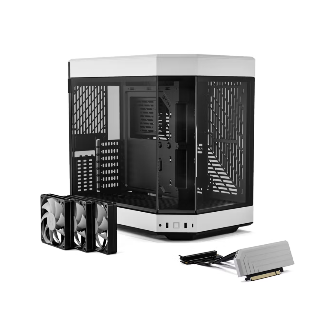 HYTE Y60 Dual Chamber Panoramic Tempered Glass ATX Case With 3 Fans - White