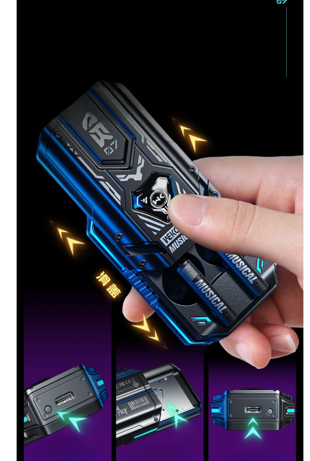 WEKOME VB07 Mecha Series Blade Wireless Bluetooth Earphone - Black