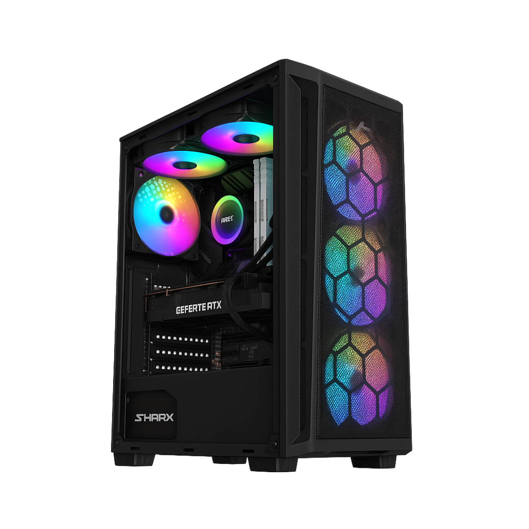 Custom Gaming PC Bundle Intel i5-14400F, RTX 5050 16GB, RAM 16GB DDR5, 1TB SSD, with Sades AU-Sealion/24" FHD Monitor, Gaming Chair, Gaming Desk & Govee RGB Lights Desk Stand