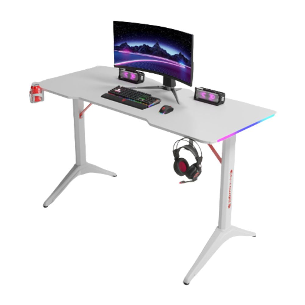 Gamax D2408W RGB Carbon fiber Gaming Table 140*60*74 cm with Mousepad - White (Installation Not Included)