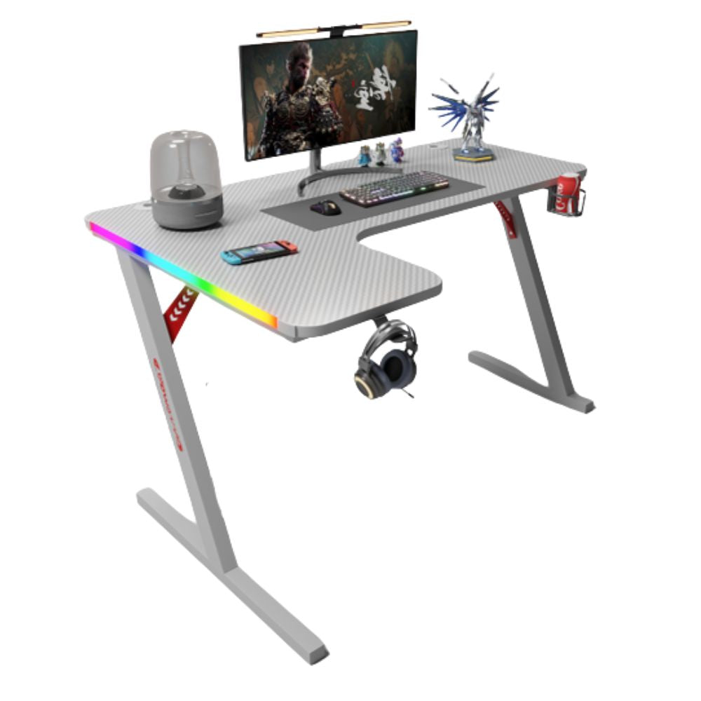 Gamax P201-LW RGB Carbon fiber Gaming Table 140*100*74 cm with Mousepad (L Shape - Left) - White (Installation Not Included)
