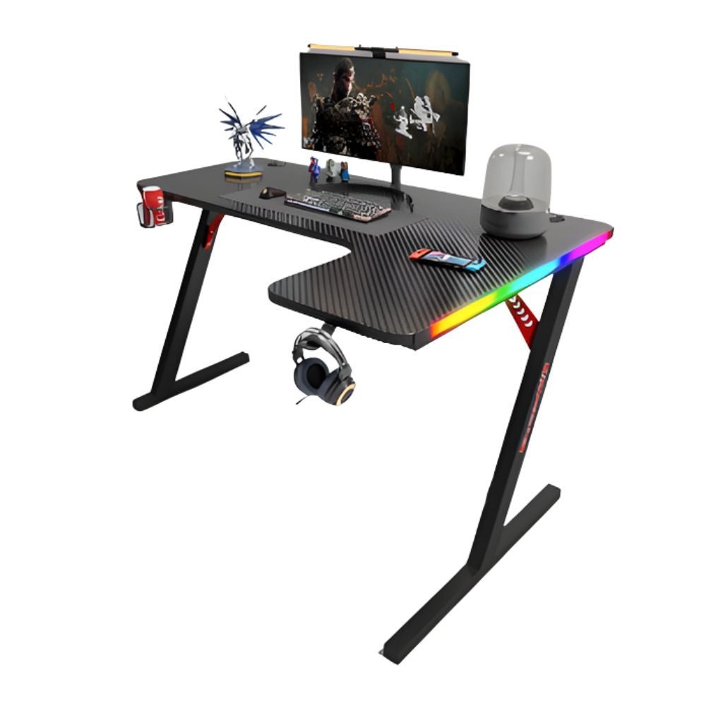 Gamax P201-RB RGB Carbon fiber Gaming Table 140*100*74 cm with Mousepad (L Shape - Right) - Black (Installation Not Included)