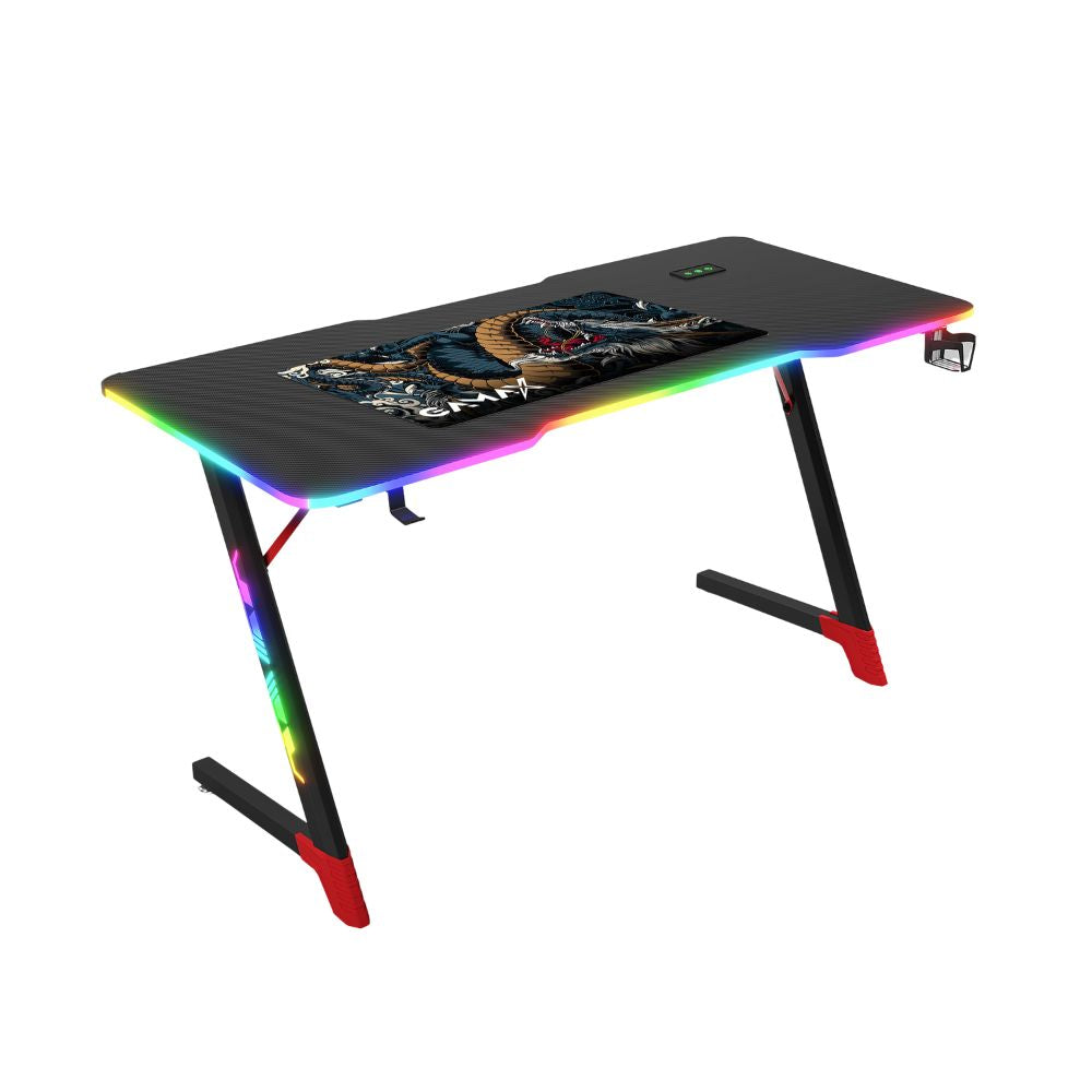 Gamax D2501 3 Sides RGB Carbon fiber Gaming Table 120*60*74 cm with Mousepad - Black (Installation Not Included)