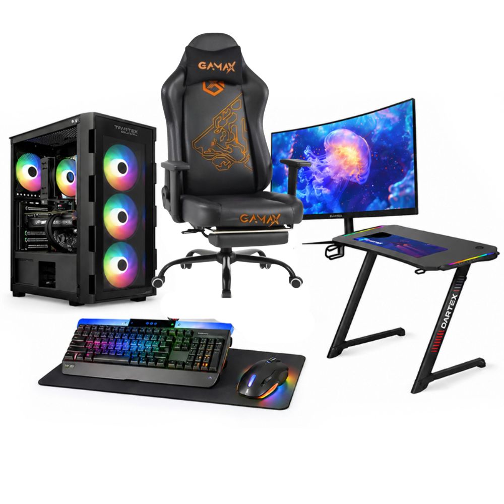 Custom Gaming PC Bundle Intel Core i5-14400F, RTX 5060 8GB, 16GB DDR5 6400MHz, with Sades 24" FHD Curved Monitor & Sades Battle Ram Gaming Combo, Chair & Desk
