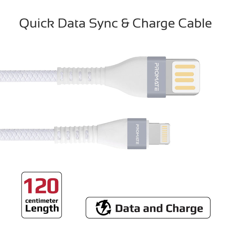 Promate Super-Flexible USB to Lightning Connector Cable 2A Standard Charging - WHITE