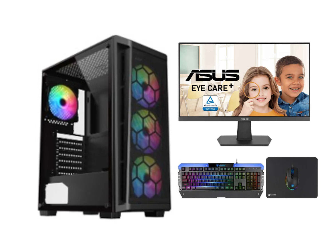 Bundle GAMING PC Core i5-11400F, GTX 1650 , 16GB RAM With ASUS VA24EHF Eye Care Gaming Monitor – 24-inch (23.8-inch viewable), IPS, Full HD, Frameless, 100Hz, Adaptive-Sync, 1ms MPRT, HDMI,&  Sades Gaming Combo Battle Ram