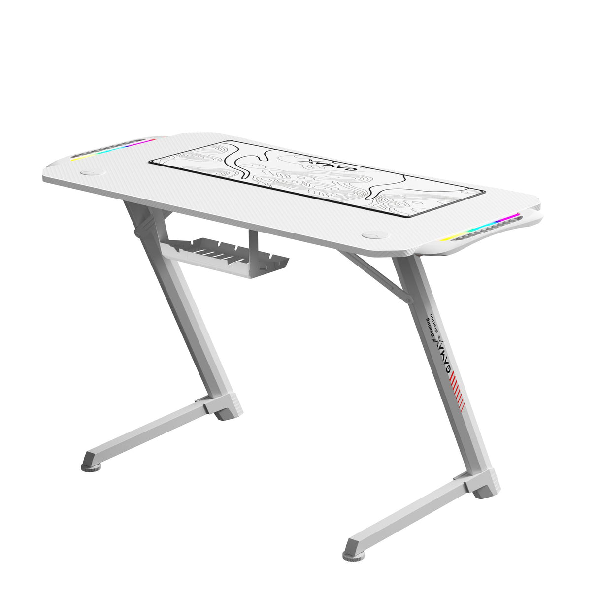 باقة Gamax GM-645 أربع قطع سلكية للكمبيوتر أسود + كرسي جيمنج موديل 1-LT001L أبيض + طاولة جيمنج Z5-1160 TD-03 كاربون فايبر 110×60×75 مع إضاءة RGB و ماوس باد أبيض