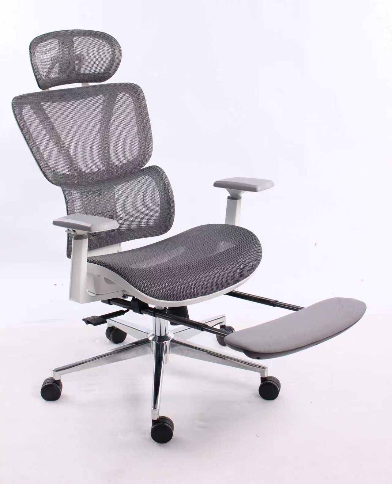 Black Bull UMGC6002B mesh office and gaming Chair With footrest , adjustable Headrest up & down  3D armrest  , load weight: 130kg ,white / Gray (Assembly not Included)
