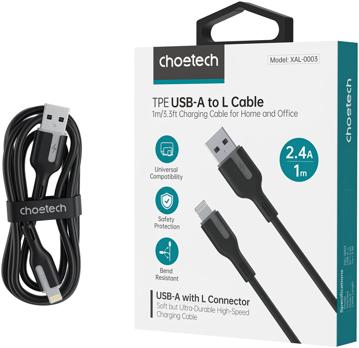 Choetech XAL-0003 2.4A USB-A to Lighting Cable 1m - Black