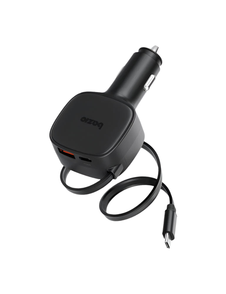 BAZIC GODRIVE LOOP 84, 1C1A CAR CHARGER WITH 75CM RETRACTABLE USB-C CABLE - BLACK