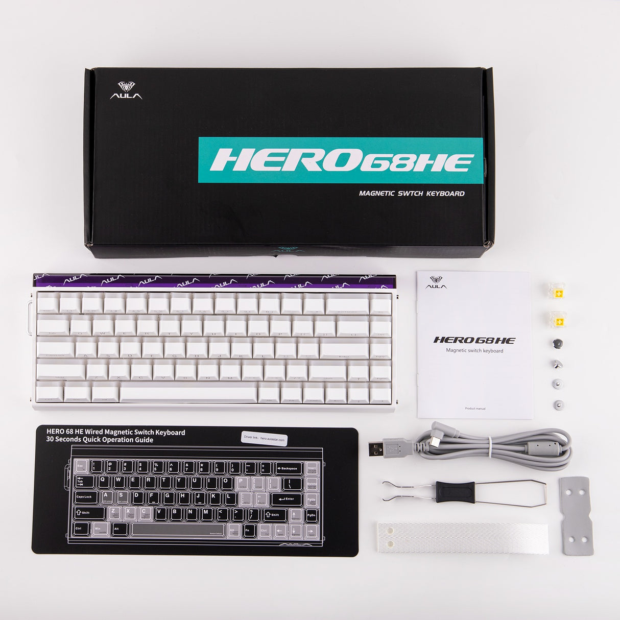 Aula HERO 68HE 68-Key 65% Wired Hot-Swappable Gaming Keyboard Meteor Magnetic Switch - White