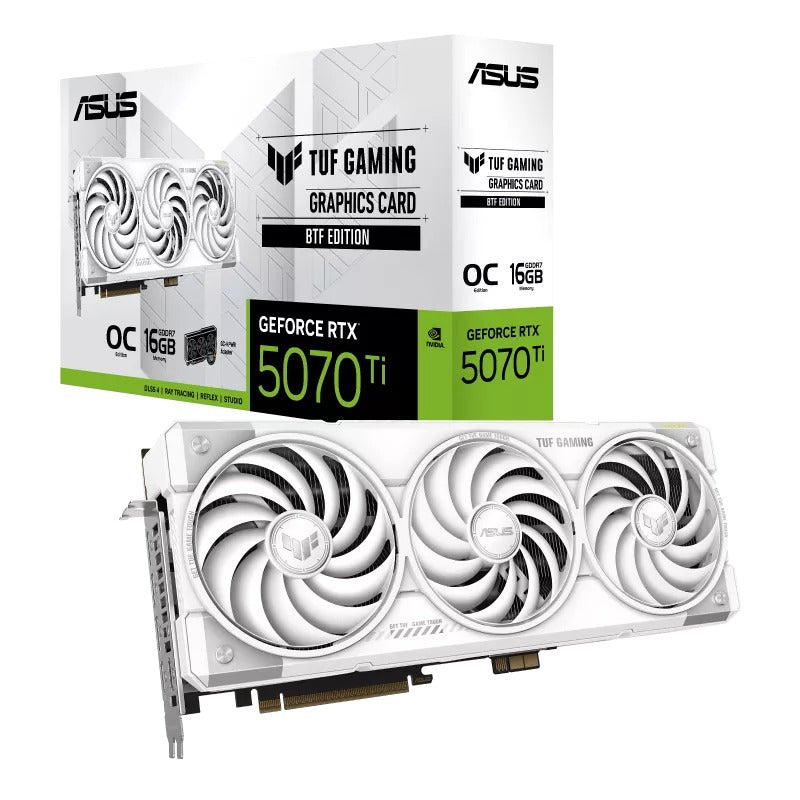 كرت شاشة ASUS TUF GeForce RTX 5070 Ti OC BTF Edition بسعة 16GB – أبيض