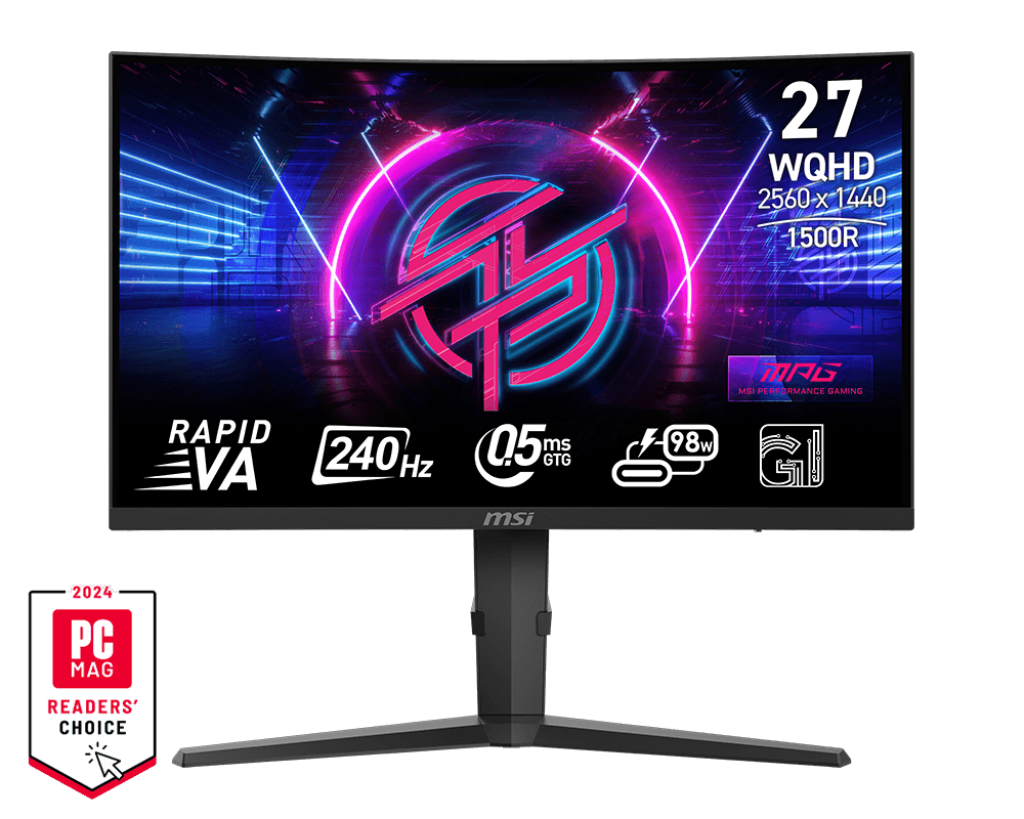 MSI MPG 275CQRXF 27" WQHD (2560 x 1440), 240Hz Refresh Rate, 0.5ms Response time, AMD FreeSync Premium, VA Curved Gaming Monitor - Black