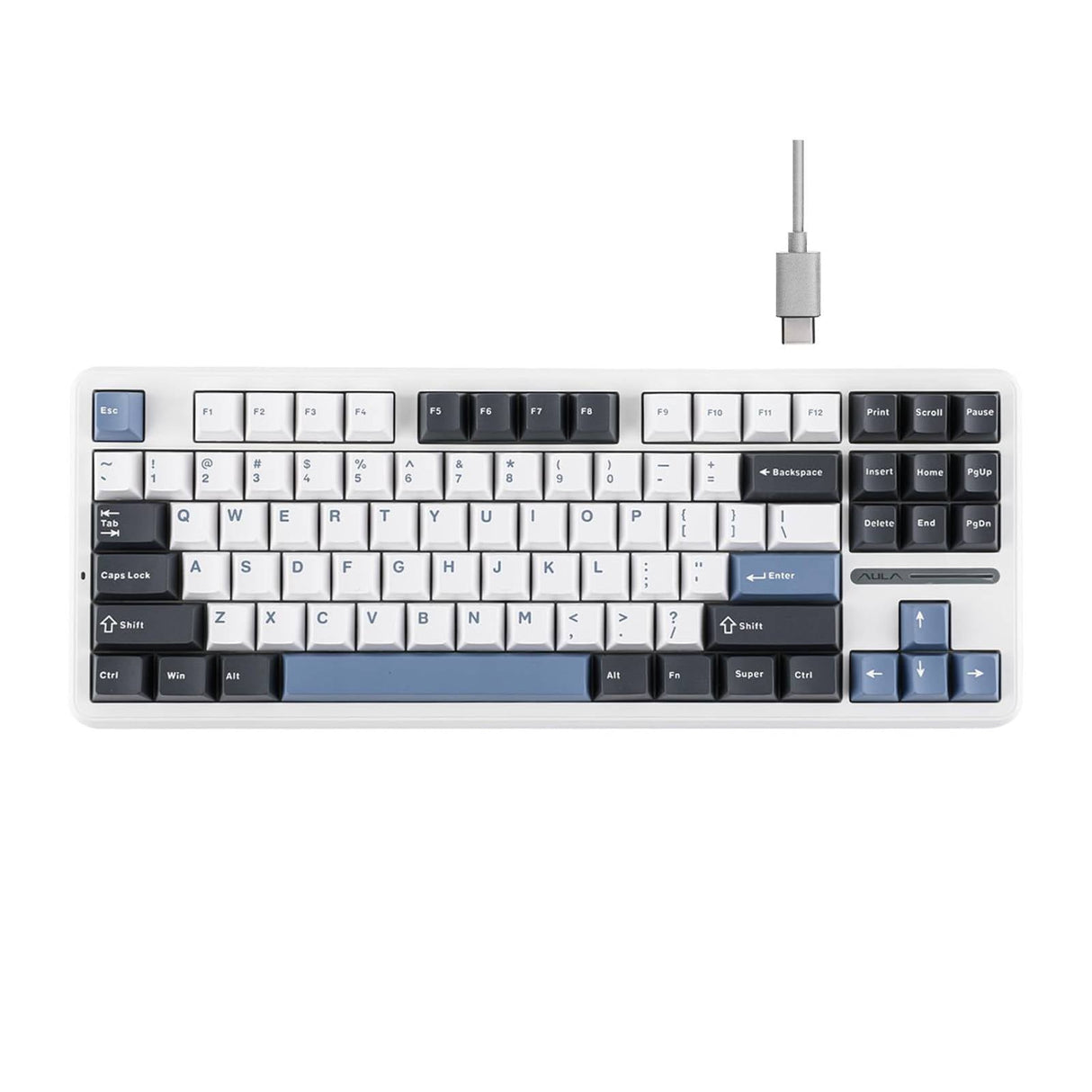 AULA F87 87 Keys Compact TKL Gasket Hot-Swappable Type-C Wired Gaming Keyboard LEOBOG Grey Wood V3 - Glacier Blue