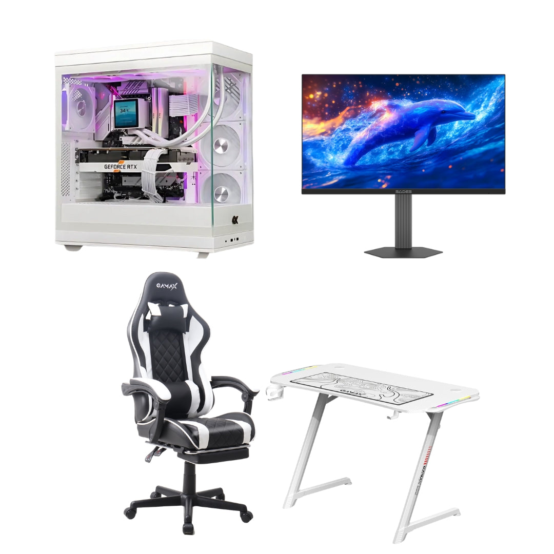 Gaming PC Set Intel Core i5-14400F, RTX 5070, 16GB RAM With 27" QHD Monitor & Gamax Chair + RGB Table (White Edition)