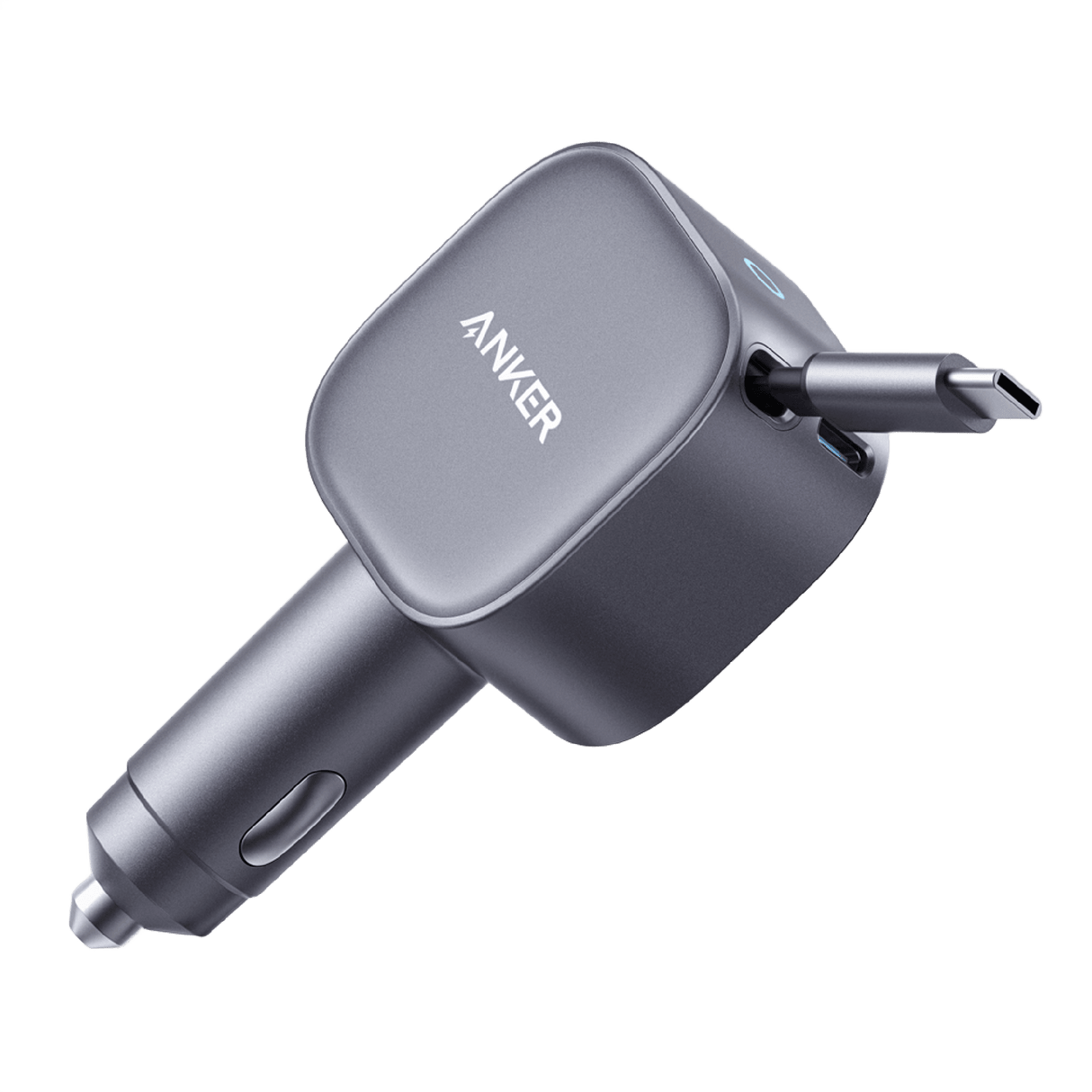 Anker Nano Car Charger (75W, USB-C Port, Built-in Retractable USB-C Cable) A2738HA2 - Silver