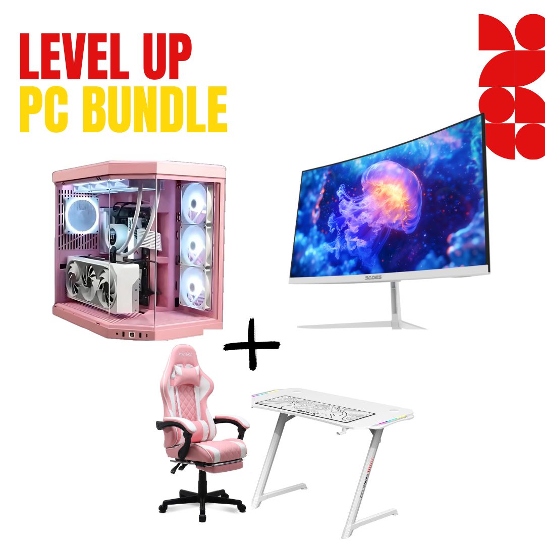 PC Bundle: PC Gaming i5-14400F/RTX 4060/16GB DDR5/1TB with Sades NC-Pelagia /24" FHD/ HDMI 2.1/ 0.5ms/200Hz/VA/Curved White Monitor & Gamax Gaming Chair Model 1-LT001L pink with White Gaming Table 100*60*75cm with RGB