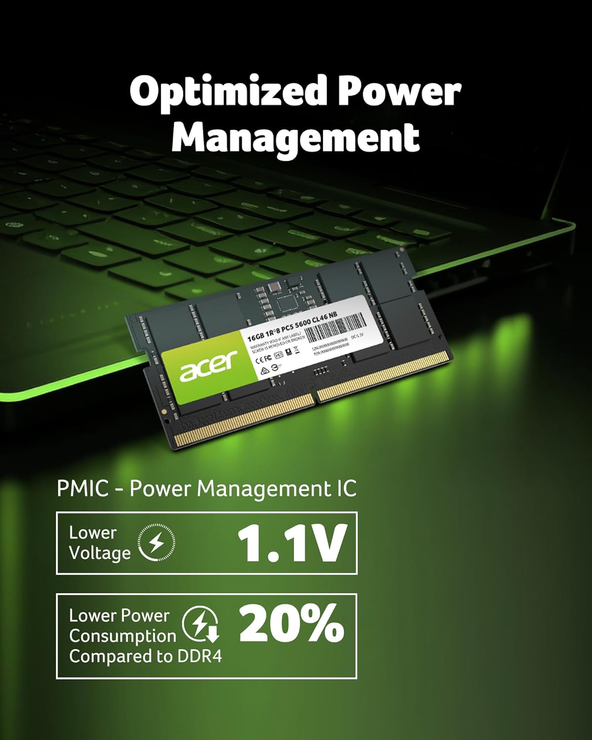 Acer SD200 DDR5 RAM 16GB 5600 MT/s CL46 - for Laptop