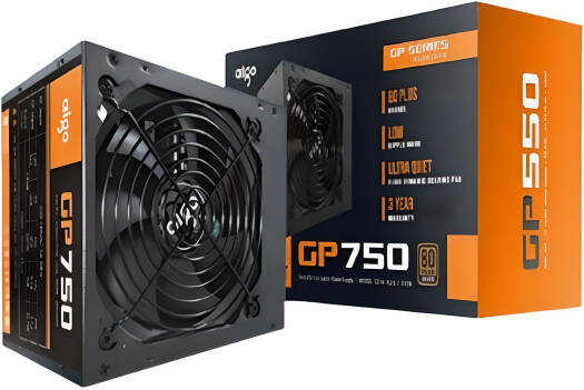 Aigo GP750 ATX 750W Desktop PC Power Supply, 80PLUS BRONZE Certified, 120 mm Fan, 160V-264V, Works with AMD & Intel Platforms - Black