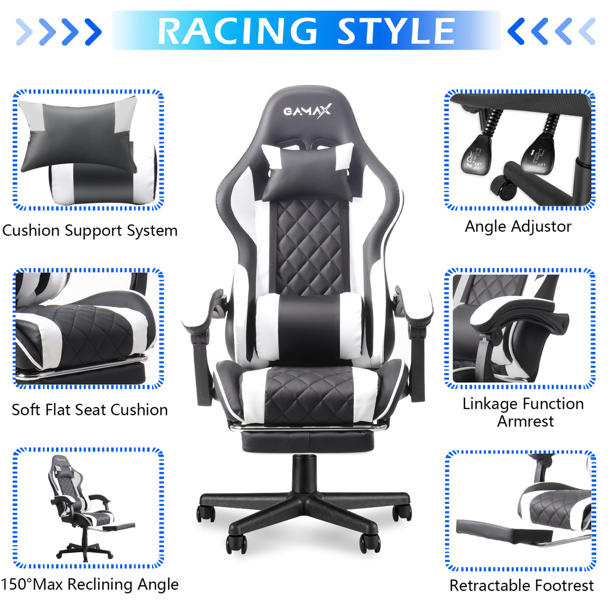 Gamax Bundles: Gaming Chair Model 1-LT001L + Gamax Z5-1160 (TD-03)_Carbon Fiber Gaming Table 110*60*75cm with RGB Light & MousePad white (installation Not Included)