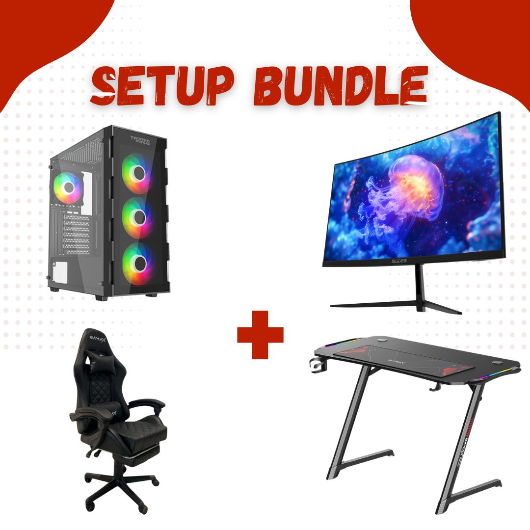 Setup Bundle:Pc Core i5-12400F,RTX 5060,16GB Sades Monitor 24",FHD,200Hz,0.5ms,HDMI 2.1,VA, Gaming Table 120*60*75cm with RGB Light with Gamax Gaming Chair Model 1-LT001L (Black)