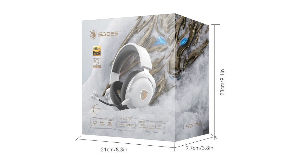 Sades Spectre SA-915W Virtual 7.1 Surround Sound USB Gaming Headset - White
