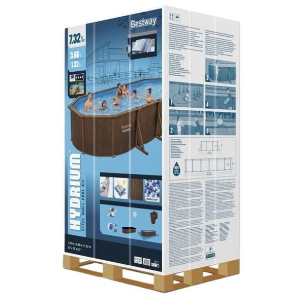 BESTWAY 7.32m x 3.66m x 1.32m Oval Pool Set (One Pool, Sand Filter Pump(220-240V),Skimmer,Safety Ladder,Cover,Ground Cloth,ChemConnect Dispenser,Delivered on Pallet) 561CW (Installation Not Included)