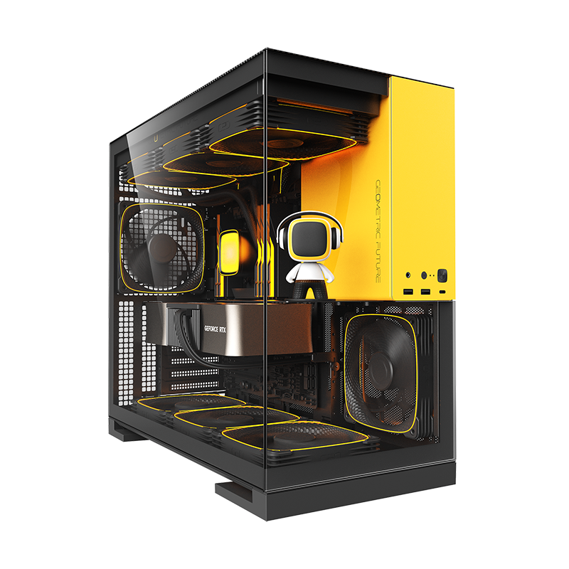 Geometric Future Model 5 Mid Tower Glass Case with 5 Fans  - Black & Yellow