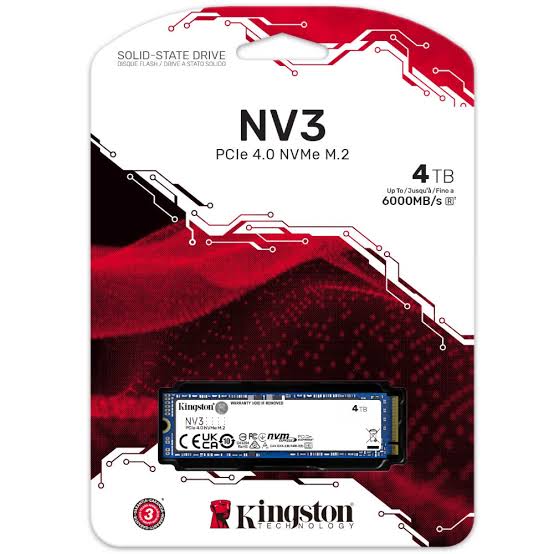 Kingston NV3 4TB PCle 4.0 x4, NVMe M.2 2280 Internal SSD