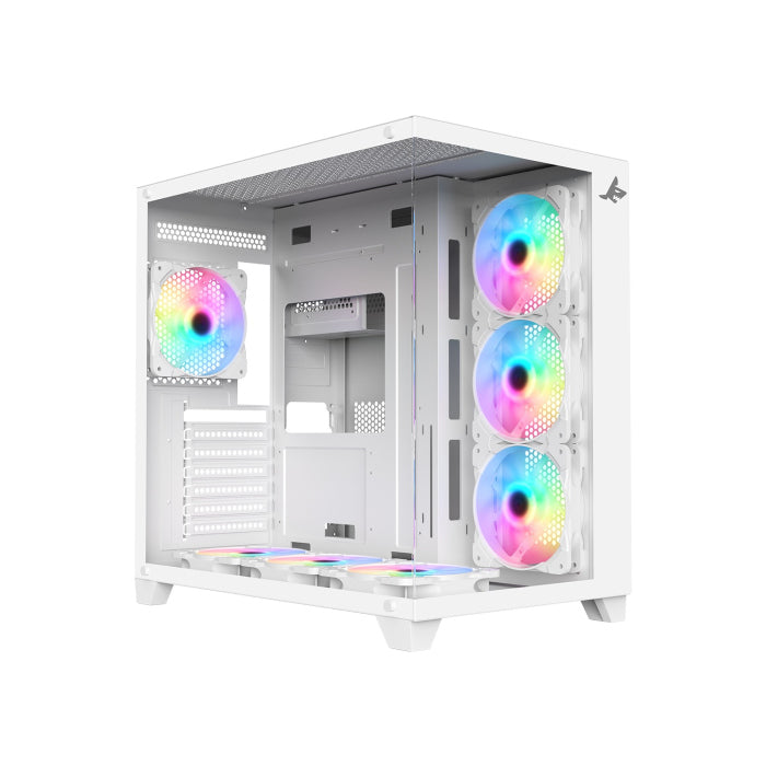 PC Case SHARX PROFIN ATX Min-Tower Gaming PC Case, With 7X 120mm Pre-Installed  ARGB Fans Model XI700W,White