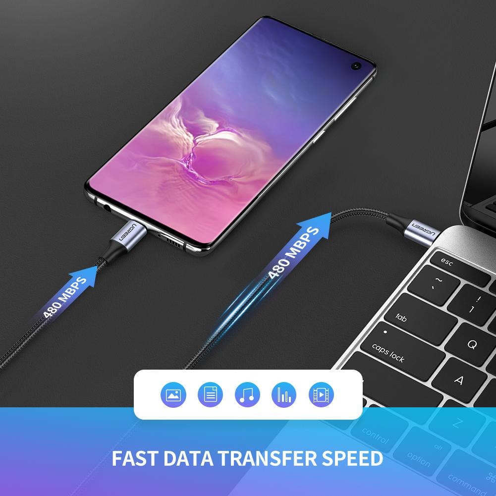 UGREEN USB 2.0 C M/M Round Cable Nickel Plating Aluminum Shell 2m (Gray Black)US261 US261-50152