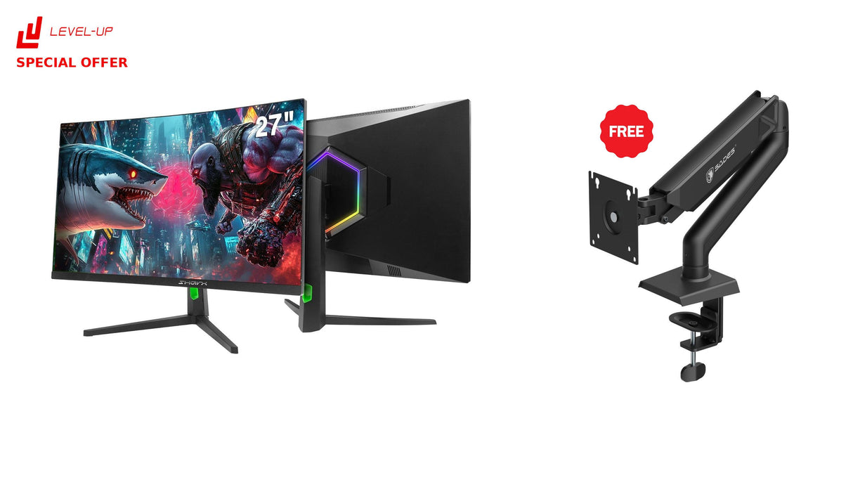 Level Up Offers: Sharx Gaming Monitor 27" Hdmi 2.1 FHD,OD 200Hz, 0.3ms Curved VA + Free Sades Viper SA-MA01 Single Monitor Mount Arm Black