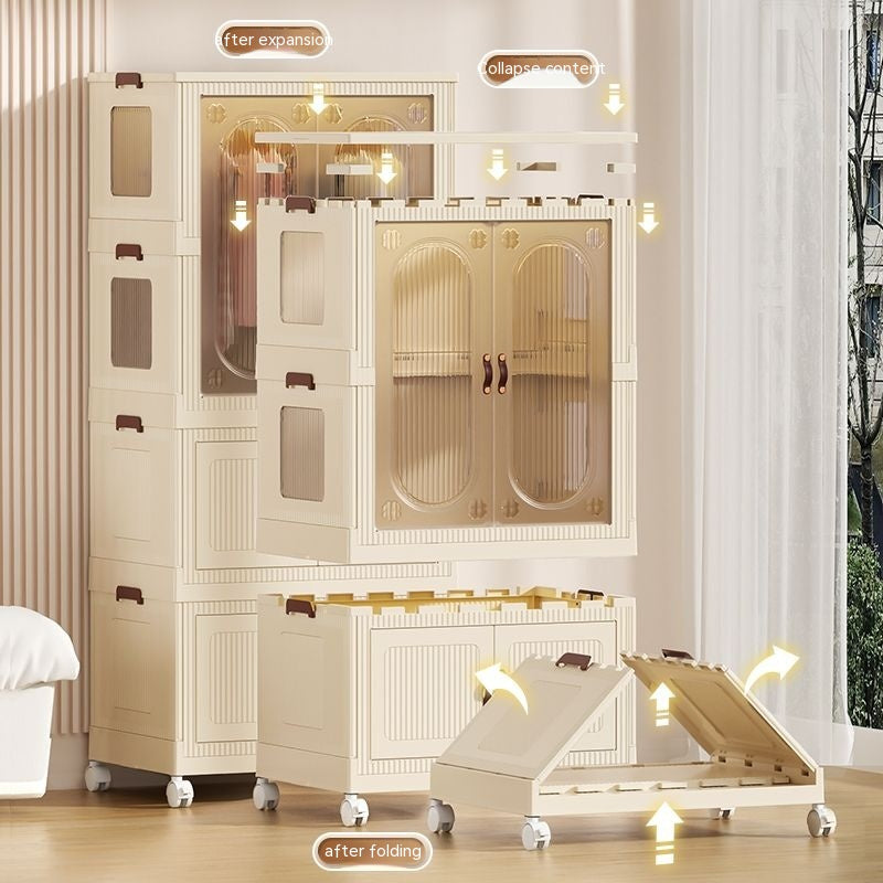 Home Kid Clothes Toy Organizer Folding Plastic Storage box Cabinet with 10 clothes hanger  76X51X127 CM