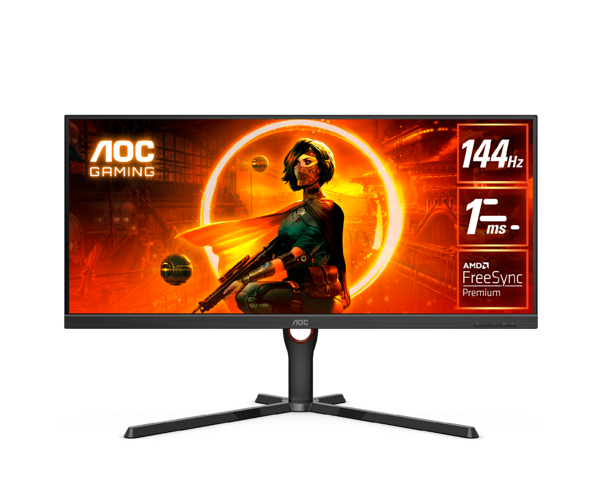 AOC شاشة ألعاب مسطحة VA بانل، مقاس 34 بوصة، بدقة WQHD (2560 × 1440)، ومعدل تحديث 144 هرتز، وزمن استجابة 1 مللي ثانية - أسود