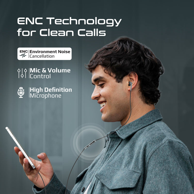 Promate Laxi-M.Black High Fidelity USB-C ENC Mono Wired Earphone In-Line Microphone & Volume Controls - Black