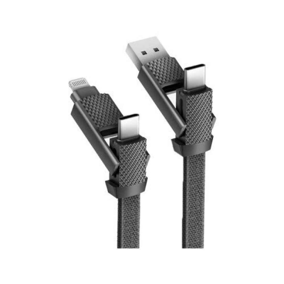 BAZIC GOCHARGE ALUCABLE, 4 IN 1 ALUMINIUM CHARGING CABLE WITH USB A/C INPUT AND USB C/LIGHTNING OUTPUT. PD FAST CHARGE 1M - BLACK