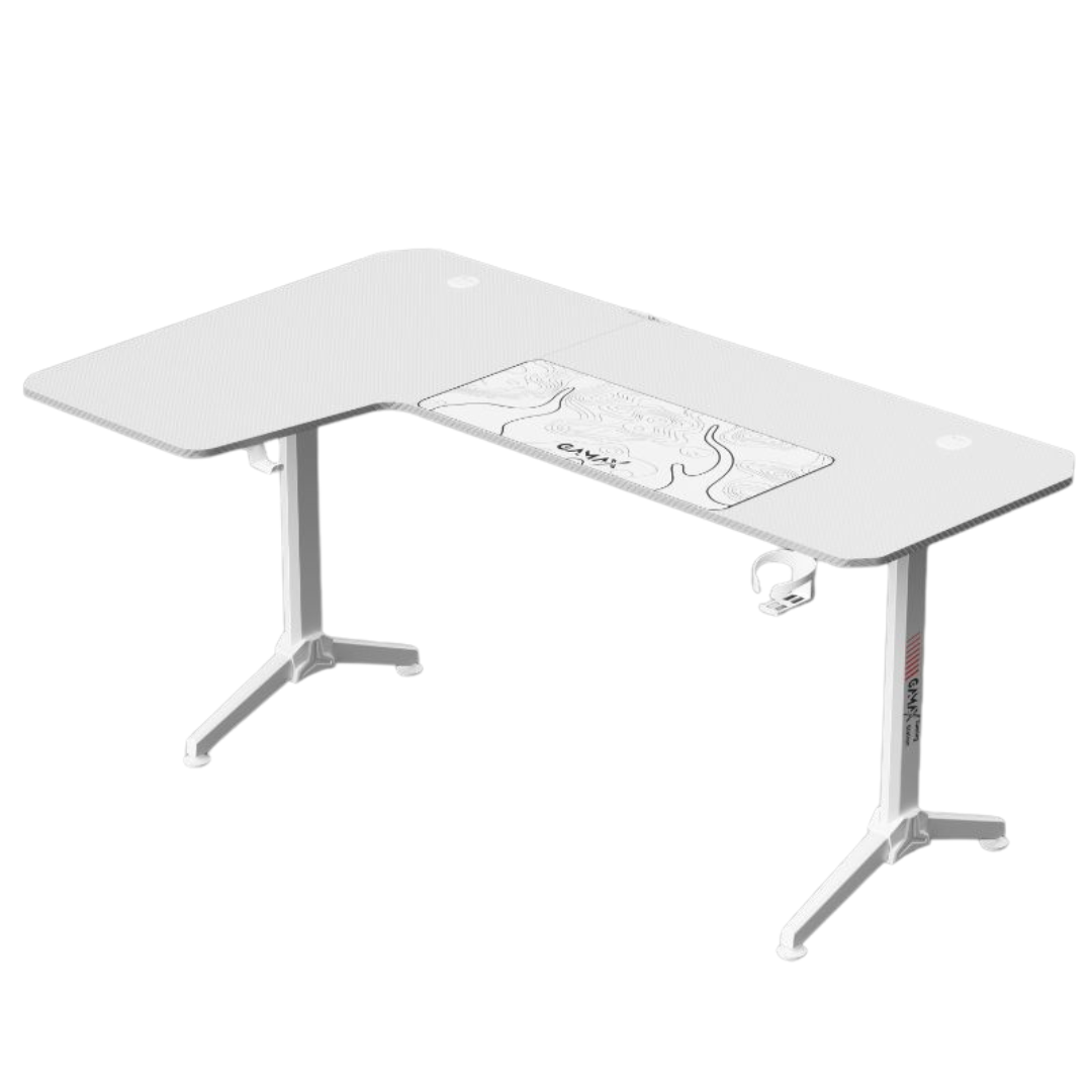 Gamax HY-L Gaming Table (L-Shaped) 160*100*75cm with Mousepad Left - White ( Installation not included )