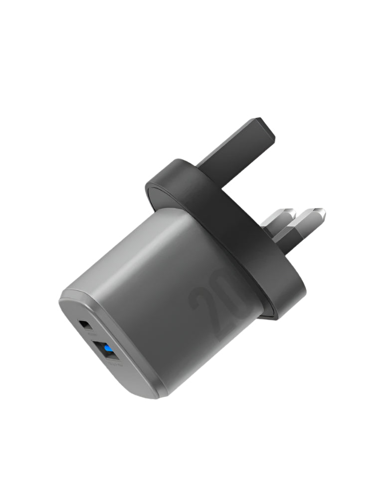 ENERGEA AMPCHARGE GAN20, 1C1A PD/QC3.0 WALL CHARGER,20W (UK) - GUNMETAL