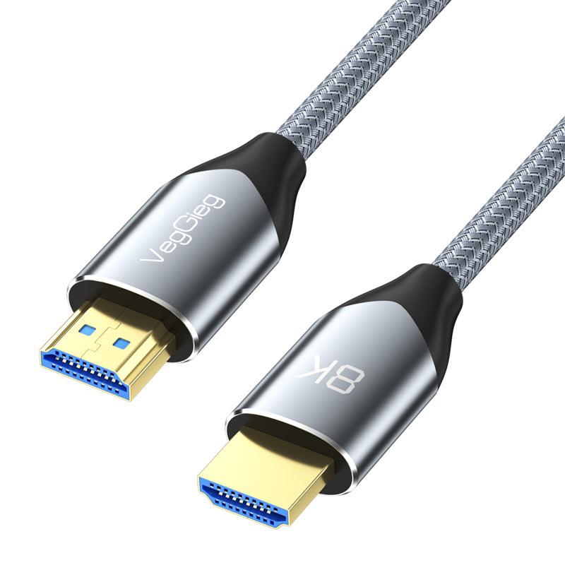 VegGieg 8K 60Hz 4K 120Hz 48Gbps HDR ARC HDCP Braided Grey Metal M/M HDMI 2.1 Cable