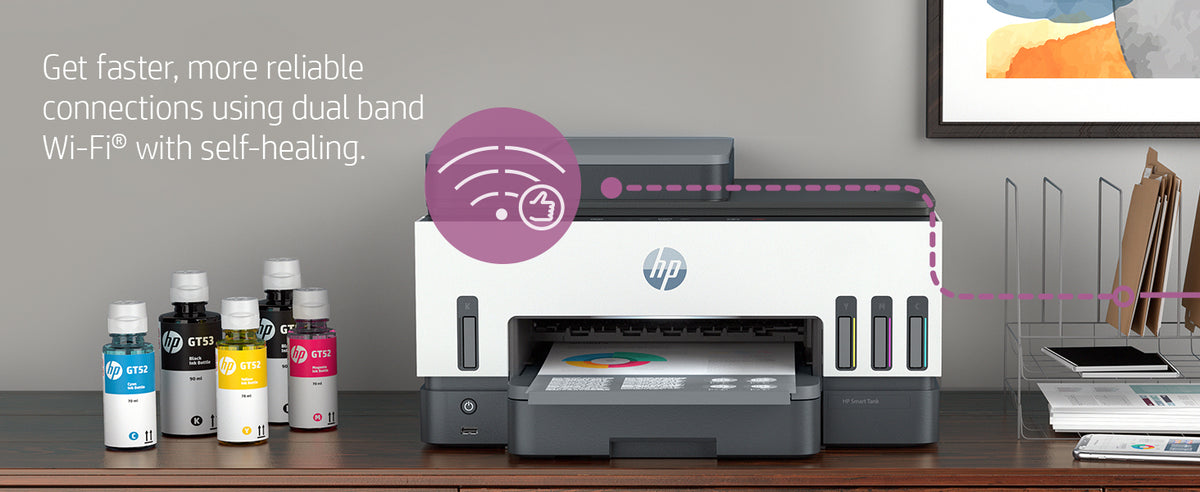 طابعة HP Smart Tank 750 متعددة الوظائف - سرعة طباعة 15 صفحة في الدقيقة / دقة 4800 نقطة في البوصة / مقاس A4 / منافذ USB وLAN وWi-Fi وBluetooth / طابعة نفث حبر ملونة - 6UU47A