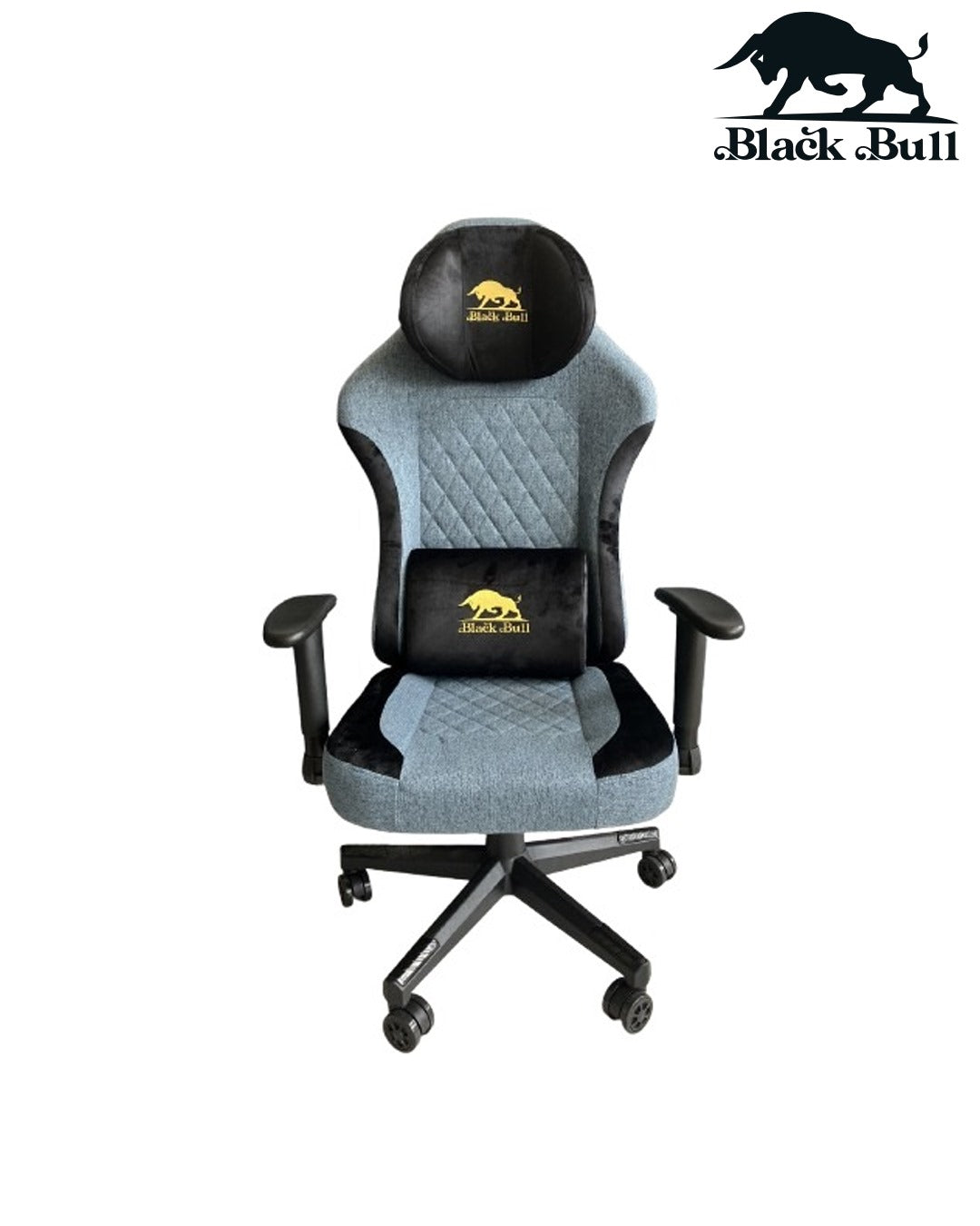 Gaming Chair With Molded Headrest Up & Down - Fabric ,Blue- Black By Black Bull