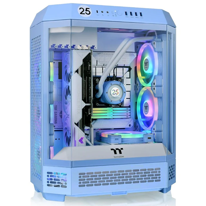 Thermaltake The Tower 600 ATX Mid Tower Gaming PC Case - Hyndrangea Blue (2 PWM Fans Included)