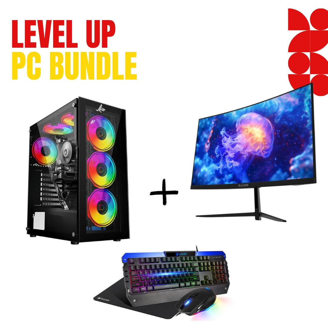 PC Bundle: PC Gaming i5-14400F/RTX 5060/16GB DDR5/1TB with Sades NC-Pelagia /24" FHD/ HDMI 2.1/ 0.5ms/200Hz/VA/Curved Monitor & Sades Battle Ram Keyboard/Mouse/Mousepad