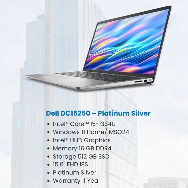 ديل 15 DC15250 / معالج i5-1334U / شاشة لمس FHD مقاس 15.6 بوصة / ذاكرة وصول عشوائي DDR4 سعة 8 جيجابايت / قرص SSD من نوع NVME سعة 512 جيجابايت / نظام التشغيل ويندوز 11 هوم / ضمان لمدة عام / لوحة مفاتيح إنجليزية / DC15250-58511