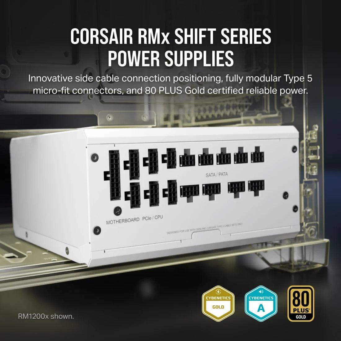 مزود طاقة CORSAIR RM1000x 1000W 80 Plus Gold Shift Modular لون أبيض