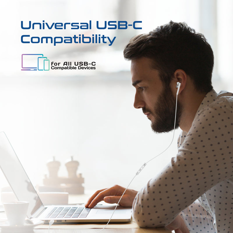 Promate Laxi-M.White High Fidelity USB-C ENC Mono Wired Earphone In-Line Microphone & Volume Controls - White