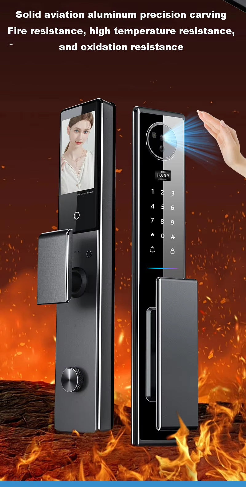 Opson High-Tech 3D Facial & Palm Vein Recognition Digital Smart Door Lock with Tuya App Control & Biometric, Password, Card Access